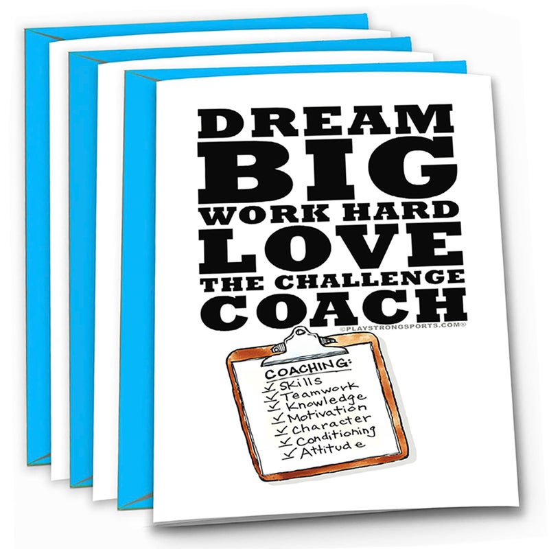 Play Strong 3-Pack Thanks Coach Dream Big 3-Pack (5x7) Greeting Thank You Coach Cards Set Awesome for Players, Teams, Family and Fans - Your Coaches Will Love 'Em! - Image 1